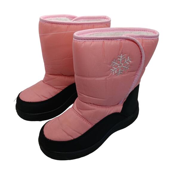 Pink and Black Snow Boots Size 1 Girls Plush Lining Side Closure Used Once - Picture 1 of 7